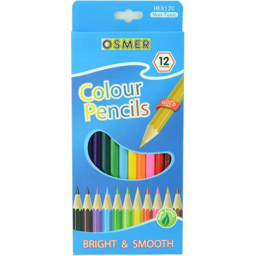 Osmer 12 Hexagonal Wood Case Bright & Smooth Colour Pencils