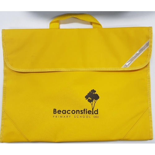Safety Library Bag Yellow Satchel Beaconsfield P.S Logo