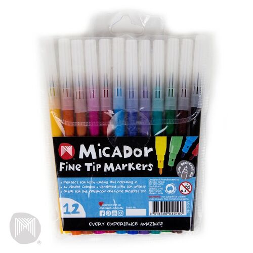 Micador Basics M.SHIELD Fine Tip Assorted Markers | Pk12