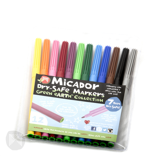 Micador Dry Safety Markers Fine Point Assorted Colours Pkt 12
