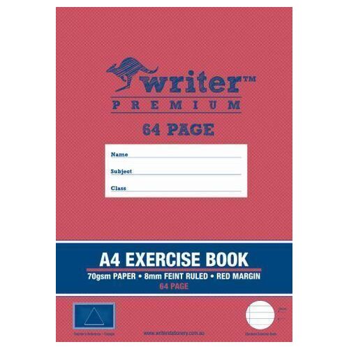 Writer Premium A4 64pg Exercise Book 8mm ruled + margin (Triangle)