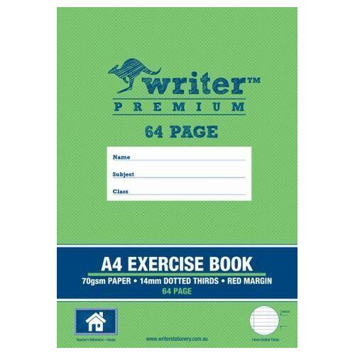 Writer Premium A4 64pg Exercise Book 14mm dotted thirds + margin (House)