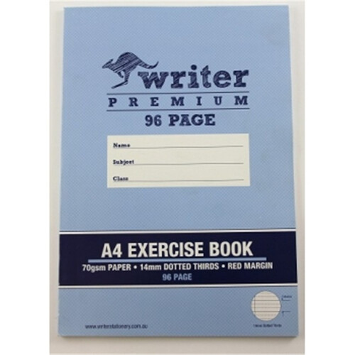 Writer Premium A4 96pg Exercise Book 14mm dotted thirds + margin (Rocket)