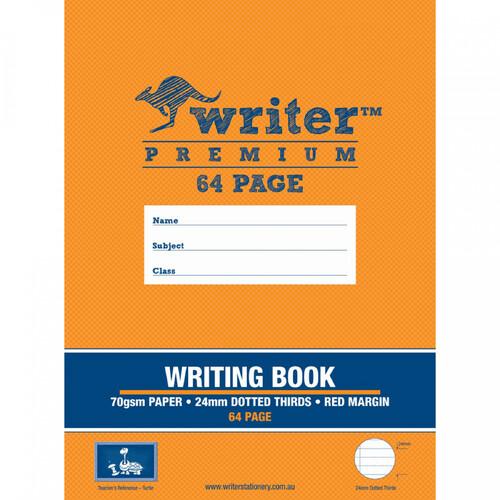 Writer Premium Writing Book 330x245mm  64pg 24mm dotted thirds + margin (Turtle)