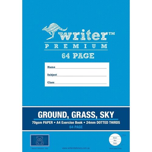 Writer Premium Exercise Book A4 64 Page Rainbow 24mm Dotted Thirds Ground/Grass/Sky (Bear)