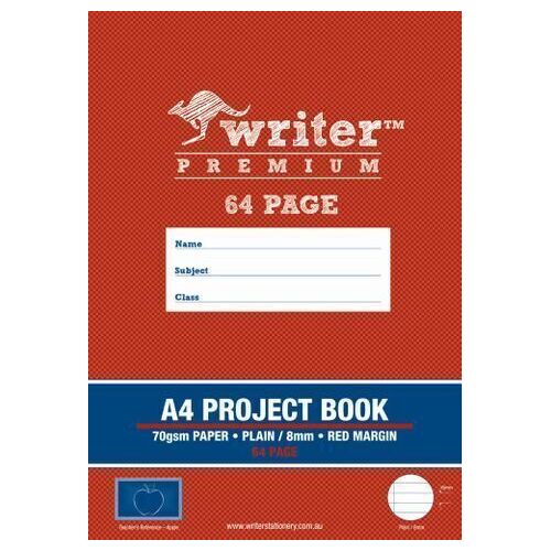 Writer Premium A4 Project Book 64pg plain/8mm ruled + margin (Apple)