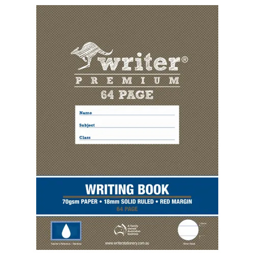 Writer Premium Writing Book 330x245mm  64pg 18mm SOLID LINES + margin (Raindrop)