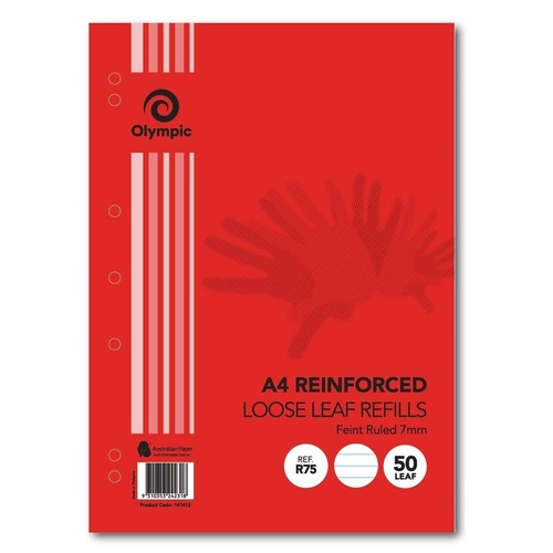 Olympic Reinforced Refills A4 7mm Lined  7 Hole  Pkt50 R75